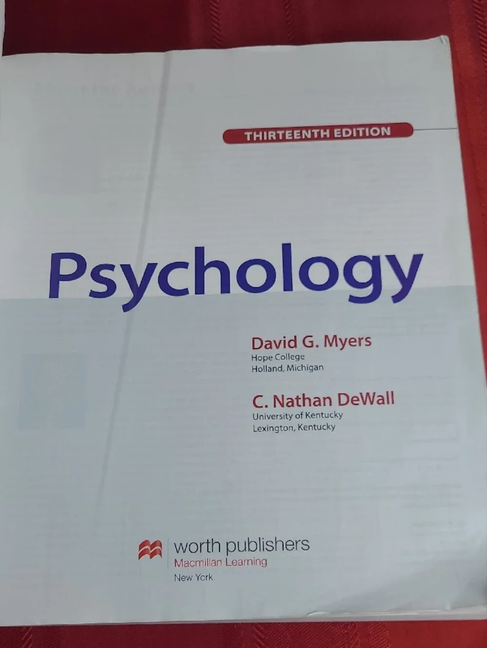 Psychology Text Book By David G Myers  And C. Nathan DeWall 13th Edition